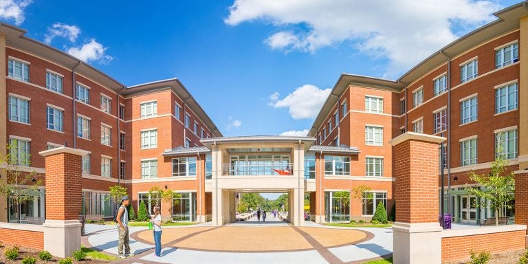 panoramic view of Gateway Residence Hall on College Hill
