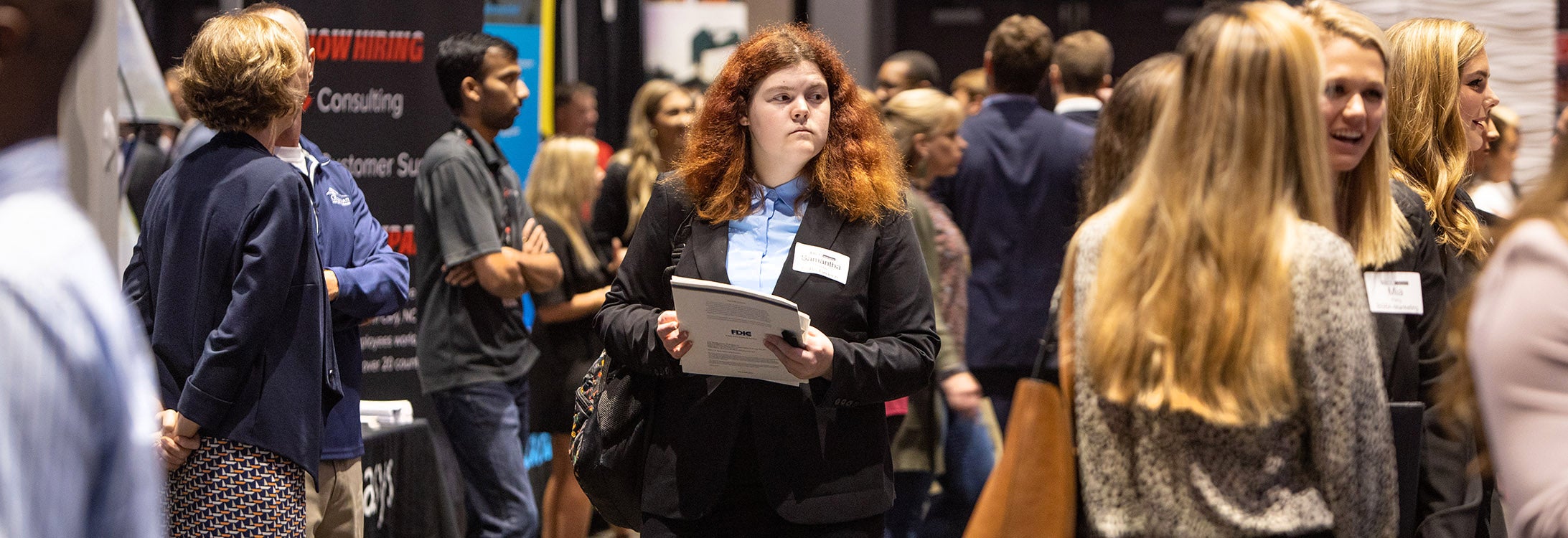 Finance major Samantha Ahrens participates in the annual Job and Internship Fair at the Greenville Convention Center on Wednesday afternoon. (Photo by Rhett Butler)